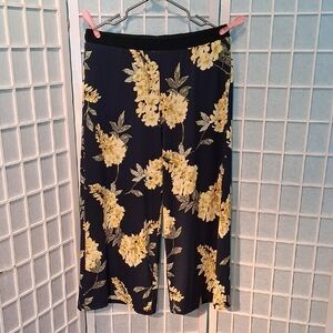 Elegant Floral Wide Leg Pants - Black and Yellow 6721